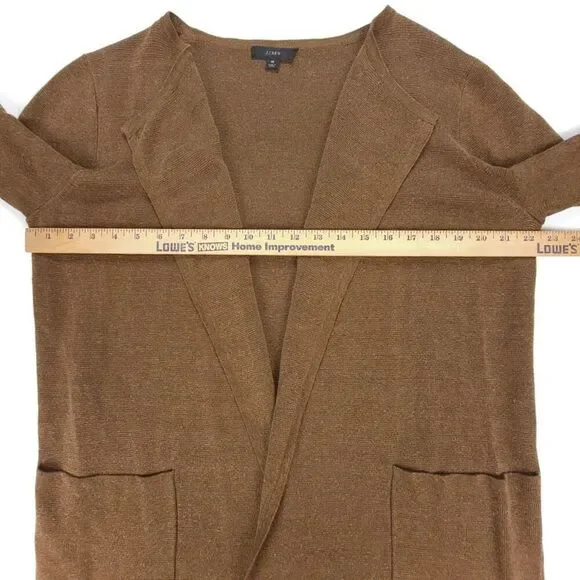 J CREW Long Linen Knit Juliette Collarless Sweater Blazer Old Money Medium Brown - Picture 3 of 7